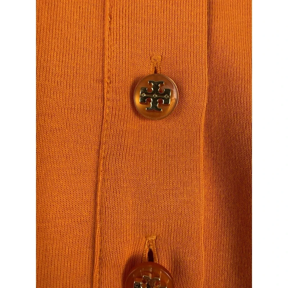 Tory Burch Women Orange Ribbed Short Sleeve Polo‎ Shirt Size Large
